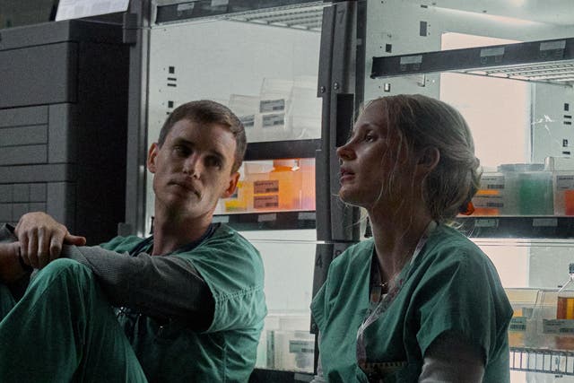 <p> Eddie Redmayne as Charlie Cullen and Jessica Chastain as Amy Loughren in ‘The Good Nurse'</p>