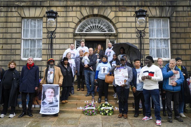 The families and supporters of Sheku Bayoh and Allan Marshall held a remembrance vigil at Charlotte Square in Edinburgh on Saturday (John Linton/PA)