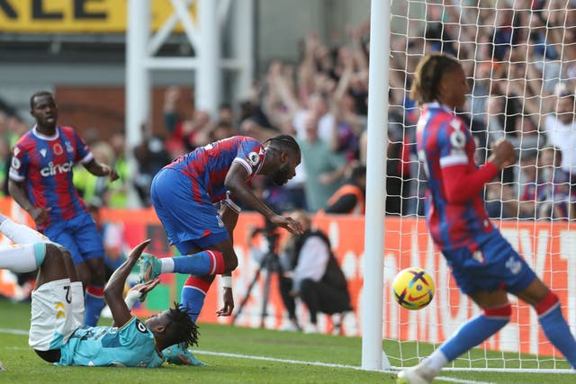 Odsonne Edouard taps in Tyrick Mitchell’s pass for Crystal Palace’s winner (Kieran Cleeves/PA)