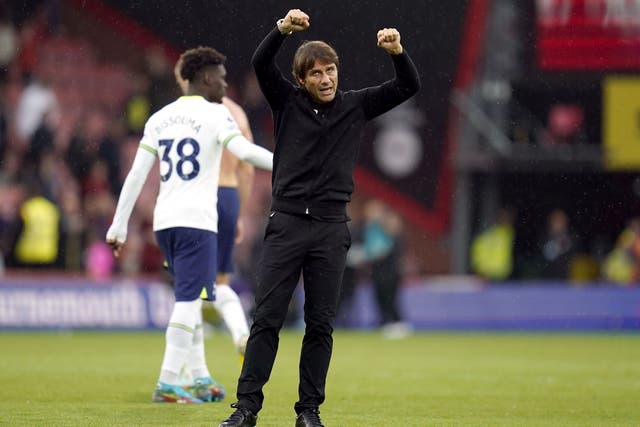 Antonio Conte watched Tottenham come from two goals down to win 3-2 at Bournemouth (Andrew Matthews/PA)