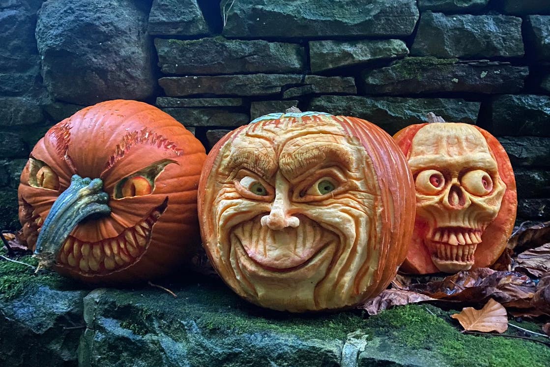 Britons have been showing off their pumpkin-carving skills ahead of Halloween on Monday (Lydia Monks/PA)