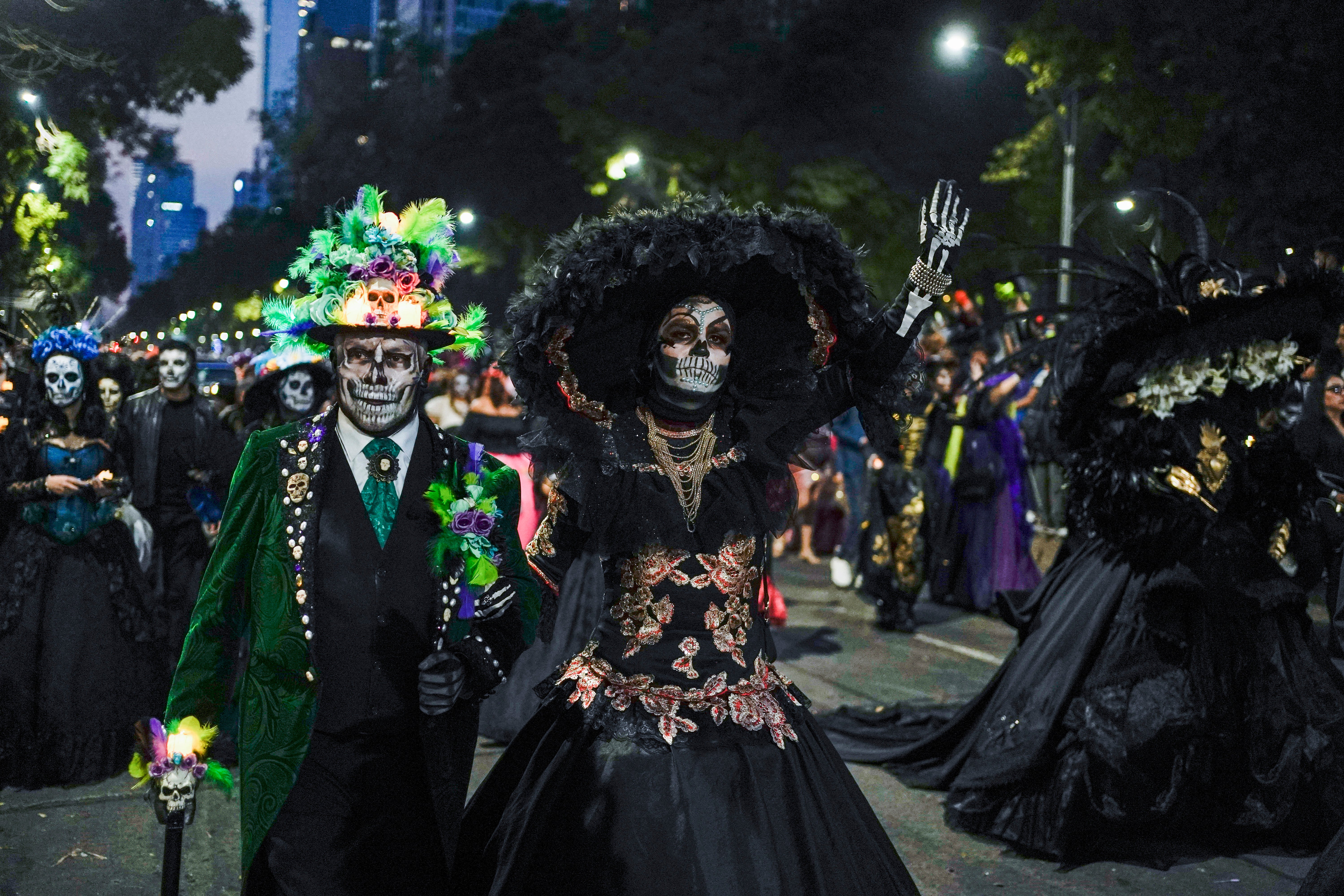 Revellers celebrating Day of the Dead in Mexico City
