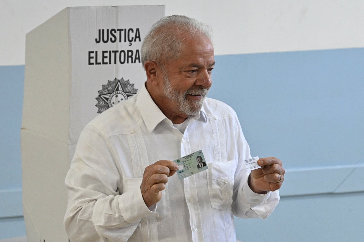 Luiz Inacio Lula da Silva votes in Sao Paulo