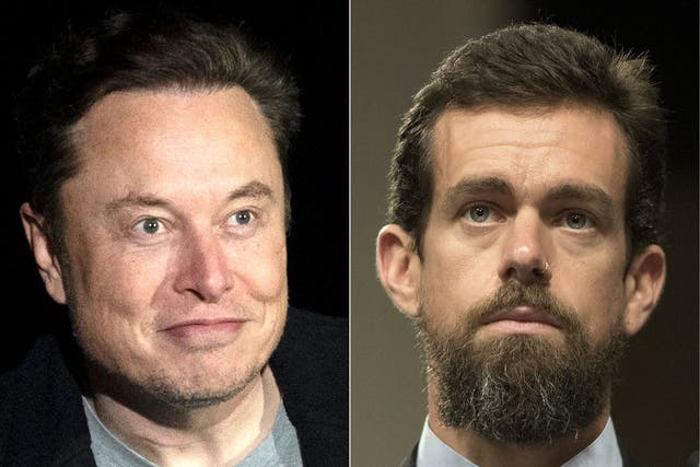 <p>Elon Musk, left, and Jack Dorsey, right</p>