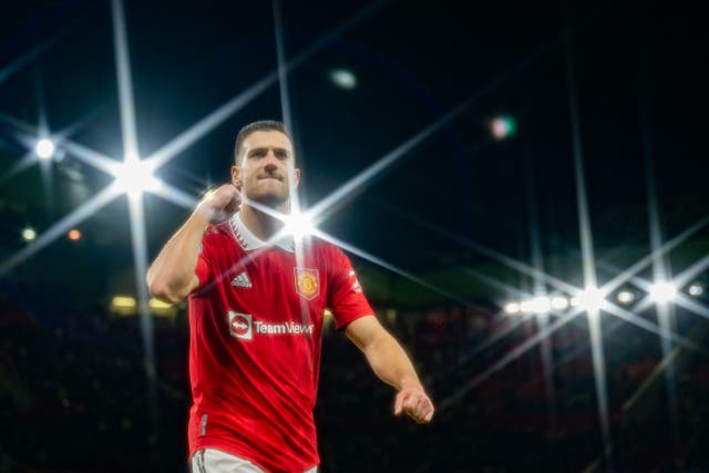 <p>Diogo Dalot reacts at the end of the Premier League match between Manchester United and West Ham United</p>
