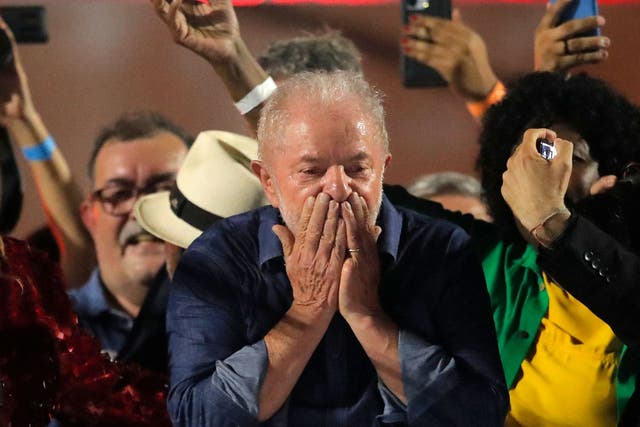 <p>Brazilian president-elect for the leftist Workers Party Luiz Inacio Lula da Silva  greets supporters in Sao Paulo after defeating Jair Bolsonaro</p>