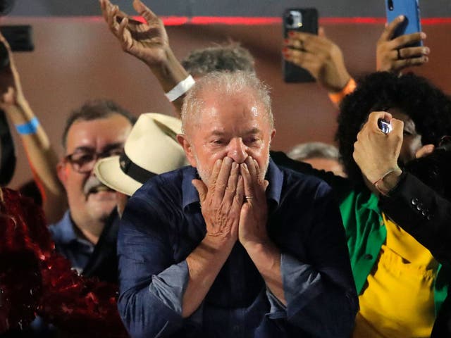 <p>Brazilian president-elect for the leftist Workers Party Luiz Inacio Lula da Silva  greets supporters in Sao Paulo after defeating Jair Bolsonaro</p>