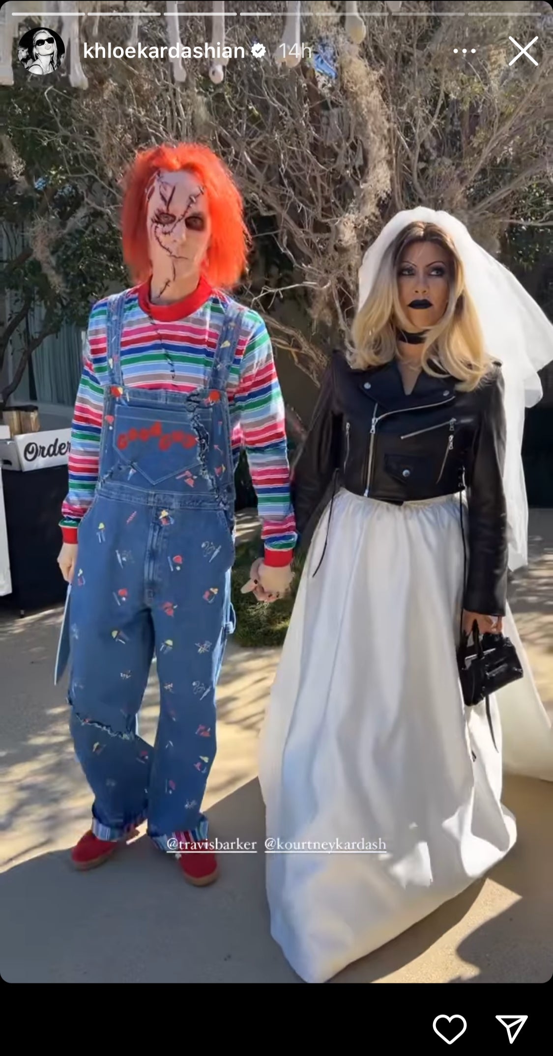 Kourtney Kardashian and Travis Barker dressed as Chucky and Tiffany Valentine from the film ‘Bride of Chucky’