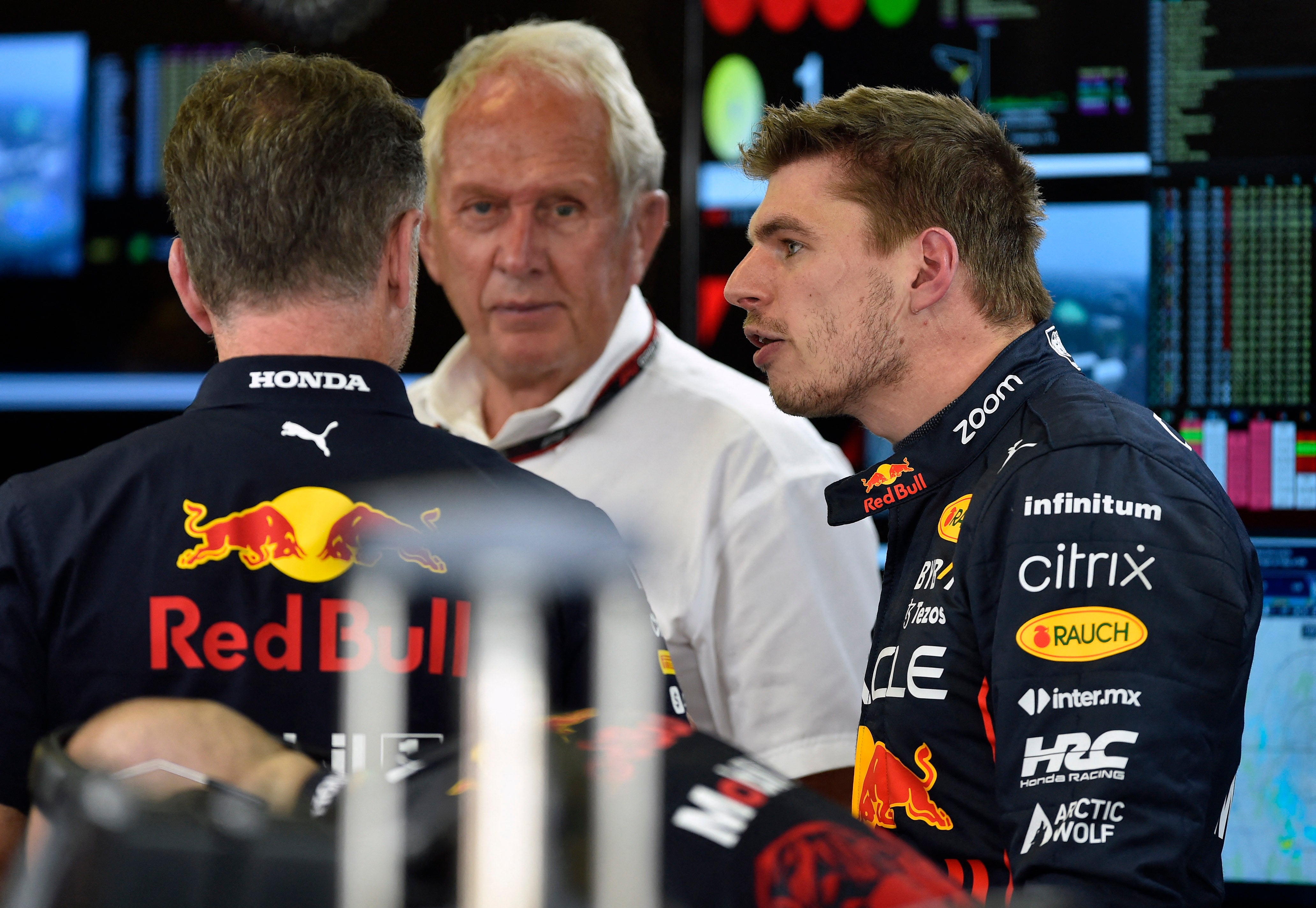Christian Horner (L) and Max Verstappen (R) boycotted Sky Sports in Mexico
