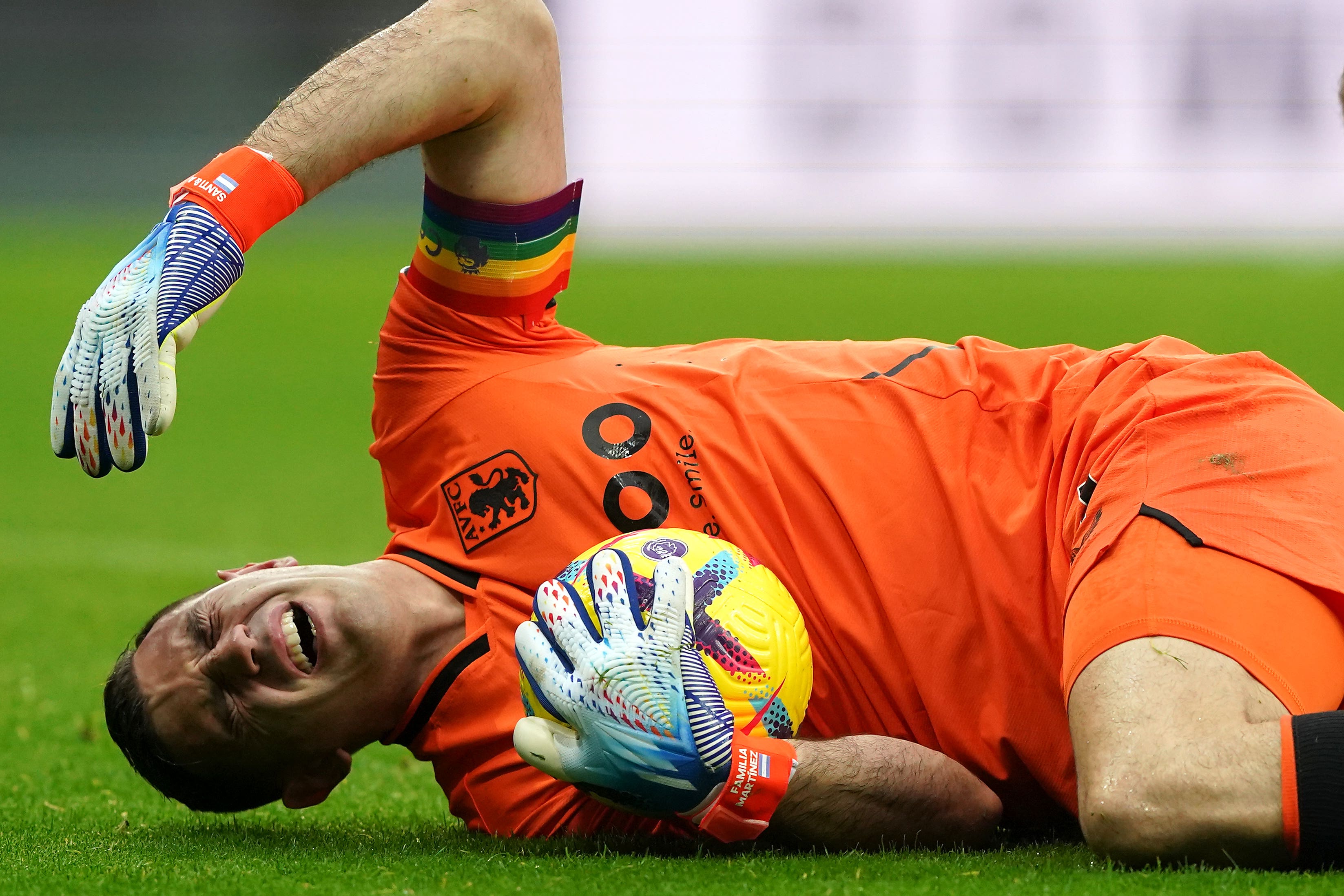 Aston Villa goalkeeper Emi Martinez initially played on after taking a blow to the head but was later replaced (Owen Humphreys/PA)