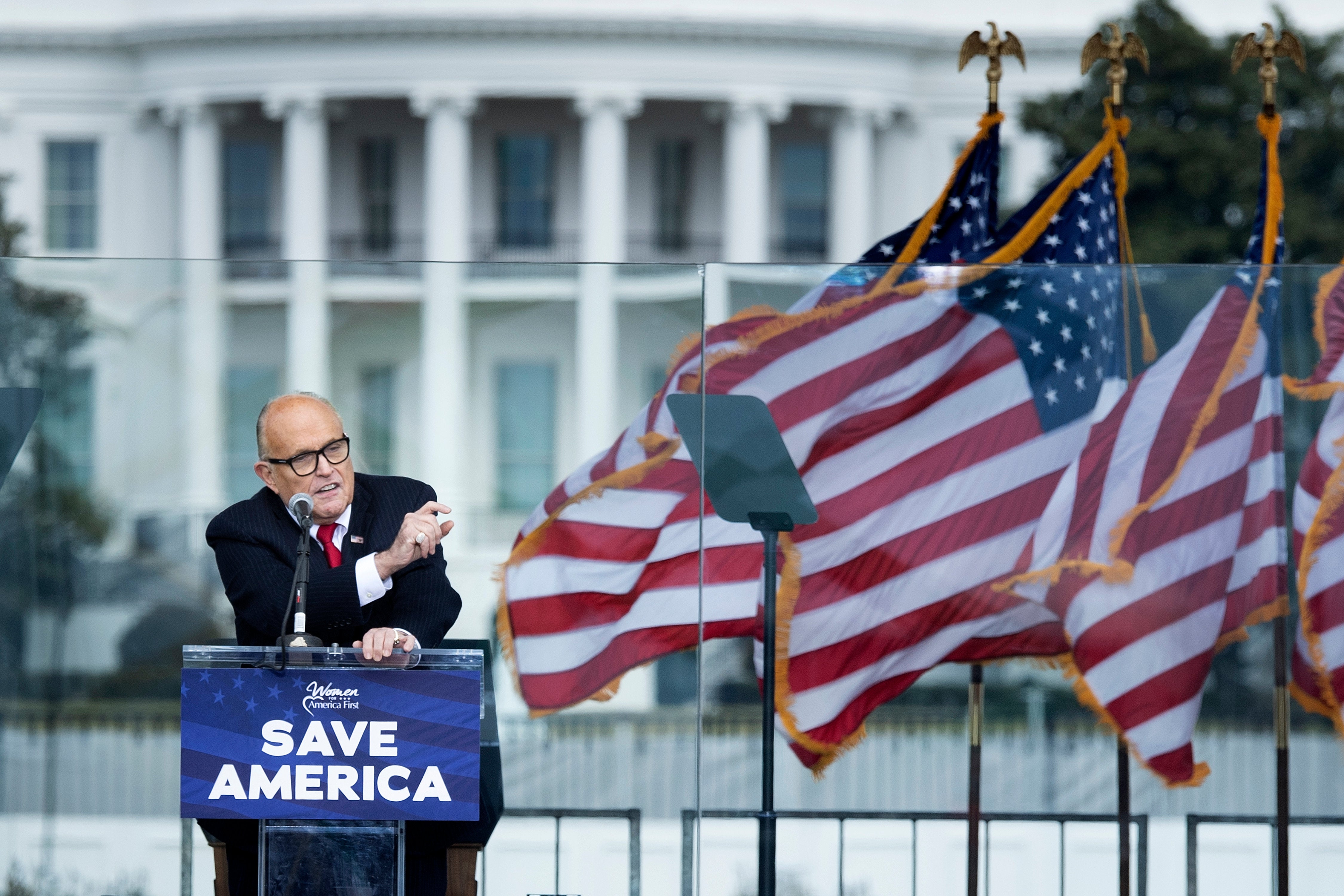 Rudy Giuliani speaks to Donald Trump supporters from The Ellipse near the White House on 6 January 2021, in Washington, DC, just prior to the storming of the US Capitol