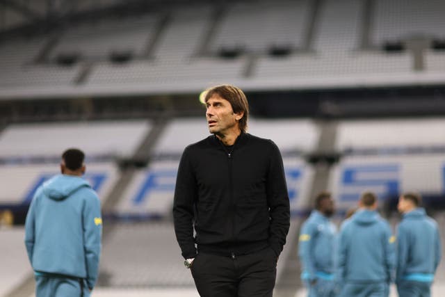 <p>Antonio Conte takes in the Stade Velodrome in Marseille - but he will be banned from the touchline </p>
