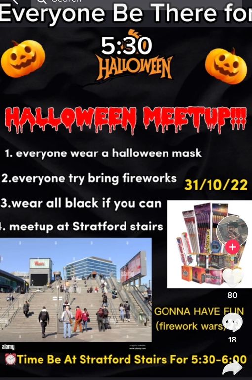 Posters advertising Halloween firework battles in the Stratford area
