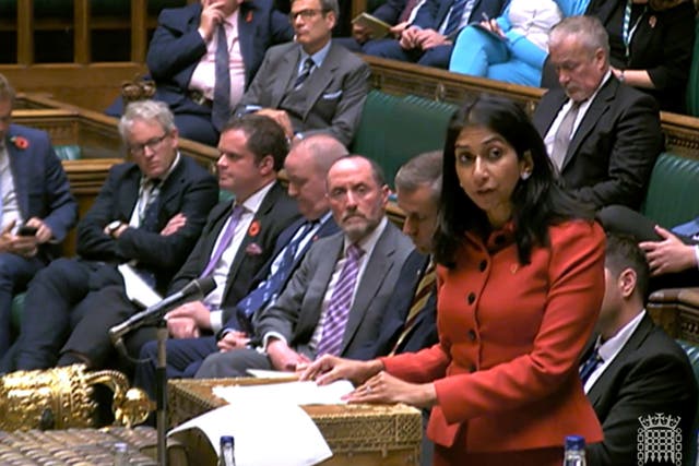 Home Secretary Suella Braverman speaks in the House of Commons (House of Commons/PA)