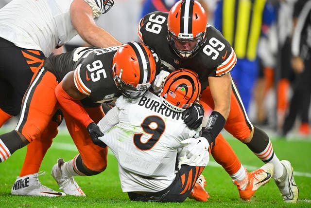The Cleveland Browns’ defence dominated in a 32-13 victory over the Cincinnati Bengals (David Richard/AP)