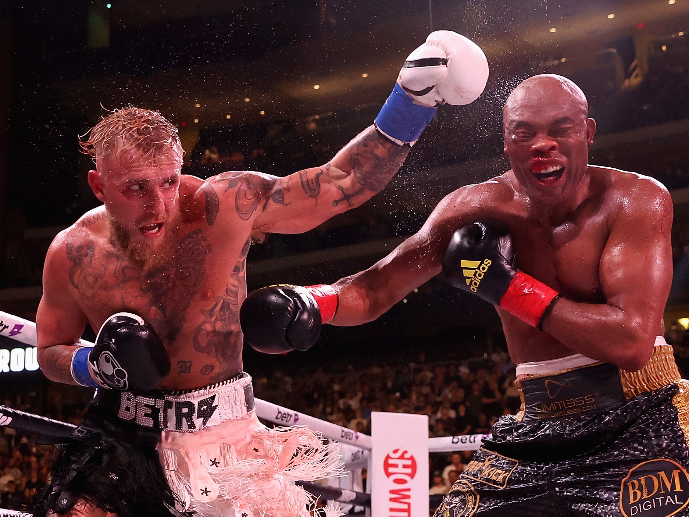 Jake Paul (left) beat Anderson Silva via unanimous decision