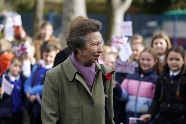 The Princess Royal meets school children as she opens the Gosport Community Hub, at Brune Park Community School, in Gosport, Hampshire, which will support the wellbeing of more than 400 service children (Andrew Matthews/PA)
