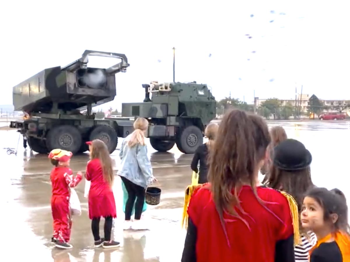 US military uses advanced weaponry to shoot out Halloween candy for children