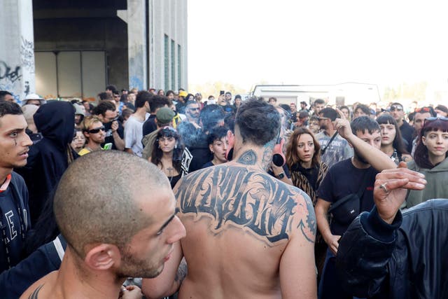 <p>Italian police dismantle a rave party in an abandoned warehouse in Modena, Italy</p>