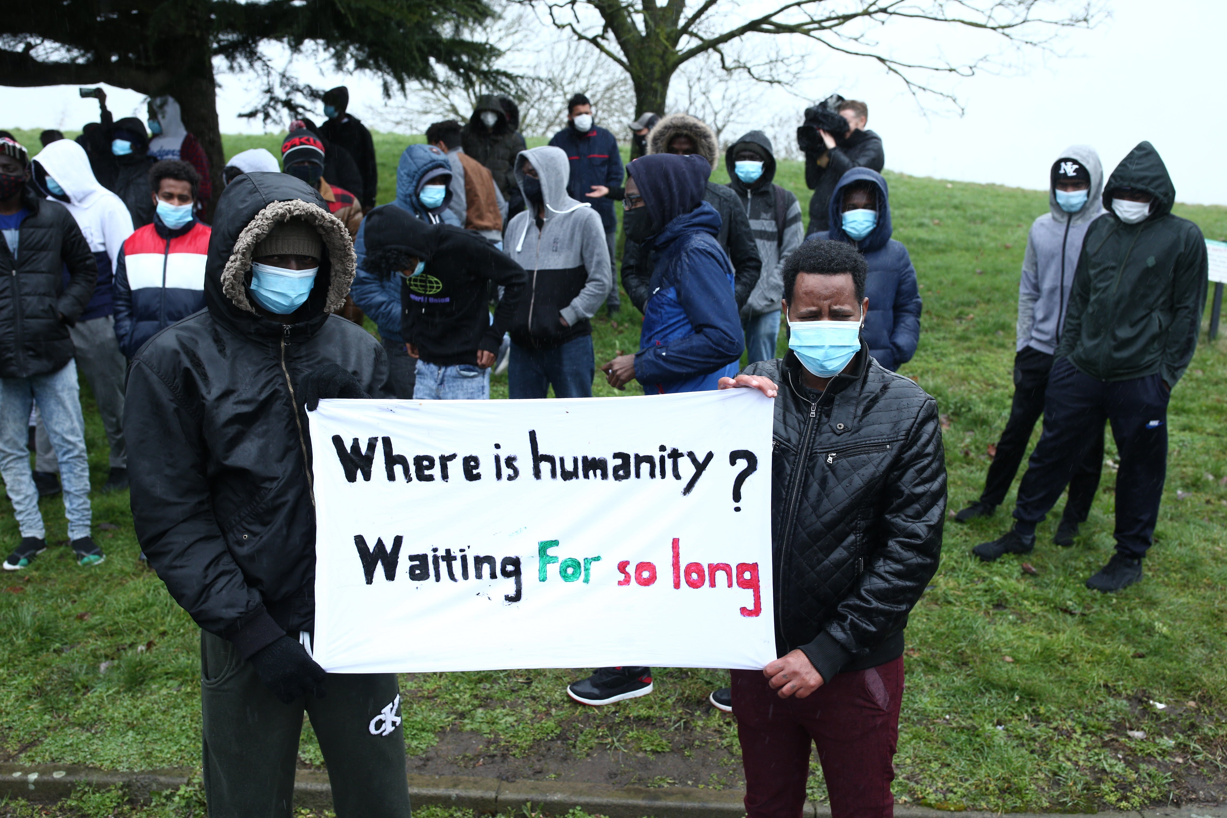 Protesters outside the Crowne Plaza London Heathrow hotel in West Drayton, London last year