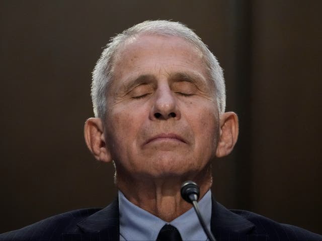 <p>Dr Anthony Fauci pauses while testifying during a Senate Committee on Health, Education, Labor and Pensions hearing</p>