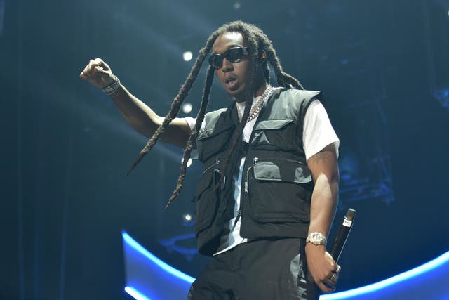 <p>Takeoff from the group Migos performs during the 2019 BET Experience in Los Angeles in June 2019 (Richard Shotwell/Invision/AP/PA)</p>
