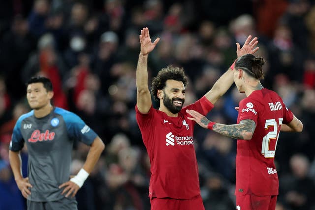 <p>Salah salute: the Egyptian star’s goal makes him top scorer in the Champions League </p>