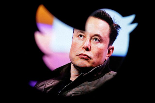 <p>Elon Musk’s photo is seen through a Twitter logo in this illustration taken on 28 October</p>