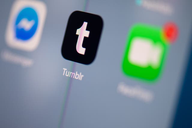 <p>This illustration picture taken on July 24, 2019 in Paris shows the logo of the US social network application Tumblr on the screen of a tablet</p>