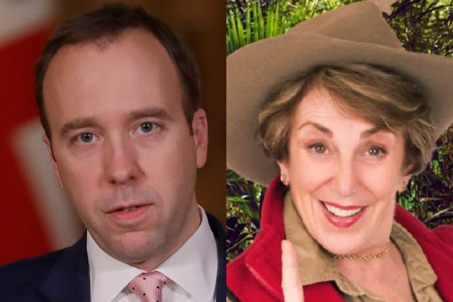 <p>Matt Hancock and former ‘I’m a Celebrity ... ’ contestant and MP Edwina Currie</p>