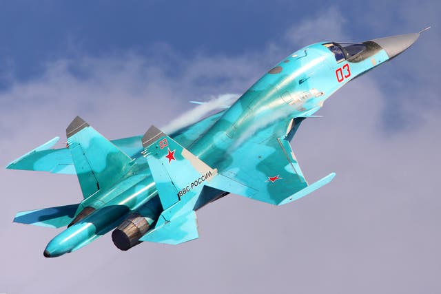 <p>A Russian Air Force Sukhoi Su-34 fighter jet</p>