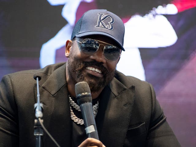 <p>Derek Chisora at the announcement of his third clash with Tyson Fury</p>
