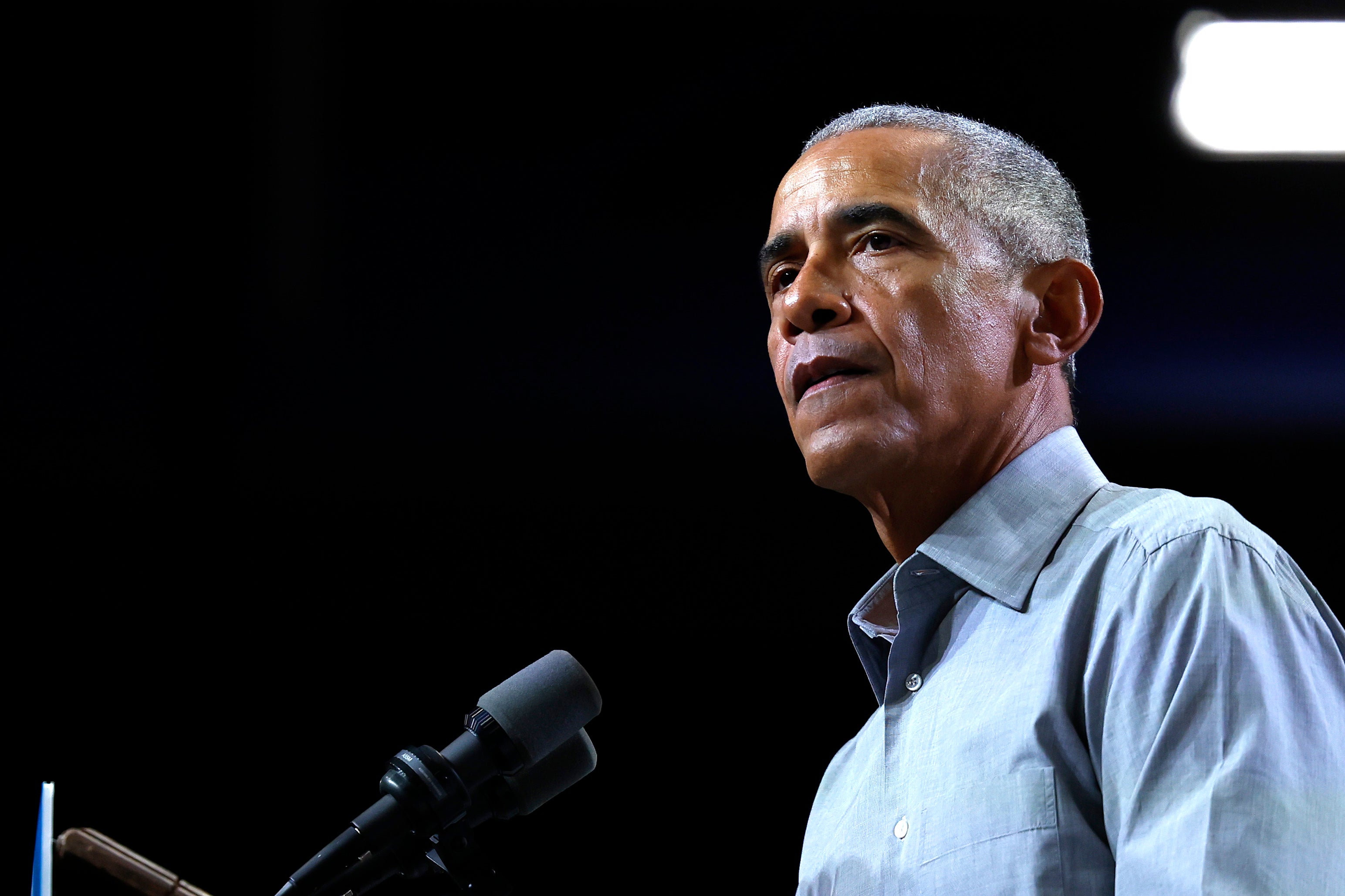 Former President Barack Obama speaks at a campaign rally in support of Nevada Democrats at Cheyenne High School on 1 November 2022