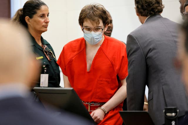 <p>Marjory Stoneman Douglas High School shooter Nikolas Cruz is escorted into the courtroom for a sentencing hearing in his trial at the Broward County Courthouse, in Fort Lauderdale, Florida, U.S., November 2, 2022</p>