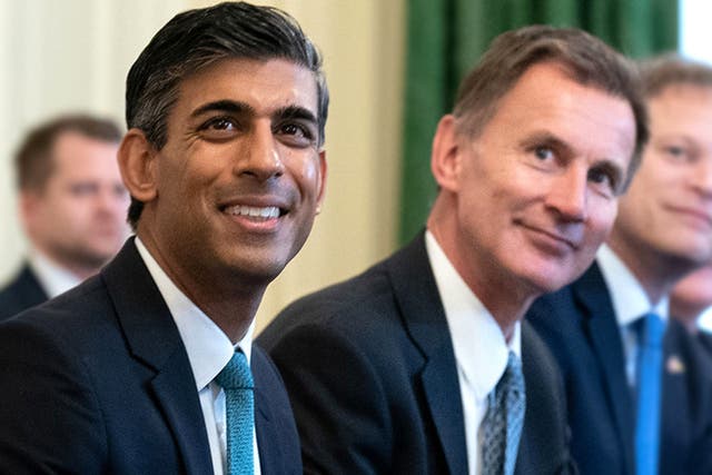 <p>Rishi Sunak and his chancellor Jeremy Hunt looking to cut spending to balance the books </p>