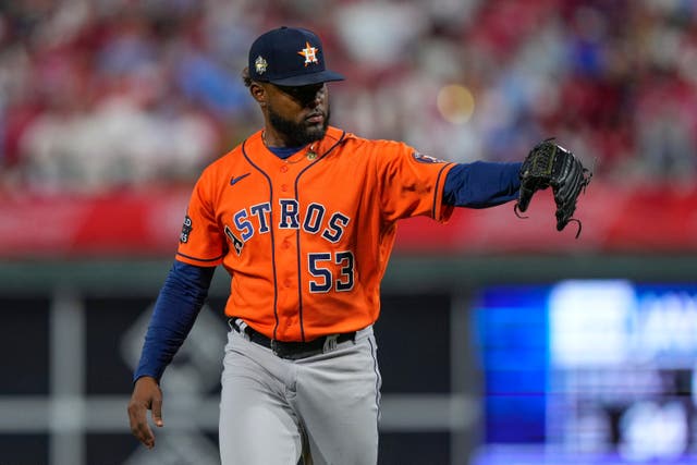 A record-breaking performance from Houston’s pitchers helped the Astros even the World Series 2-2 with a 5-0 win over the Philadelphia Phillies (Matt Slocum/AP)
