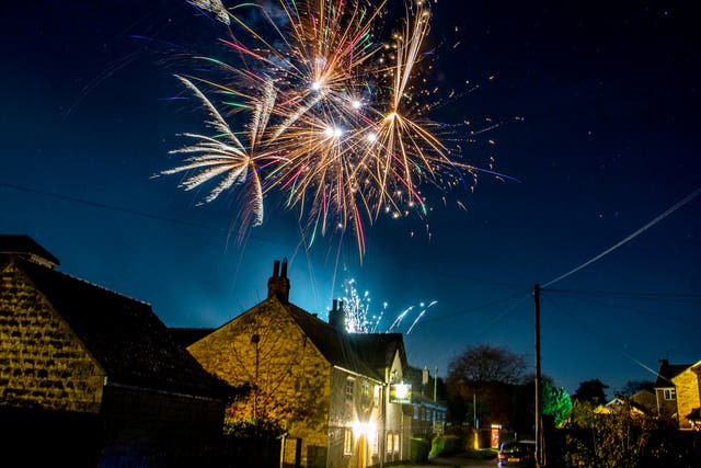 <p>A stunning fireworks display in the village of Stutton, near Tadcaster, North Yorks</p>