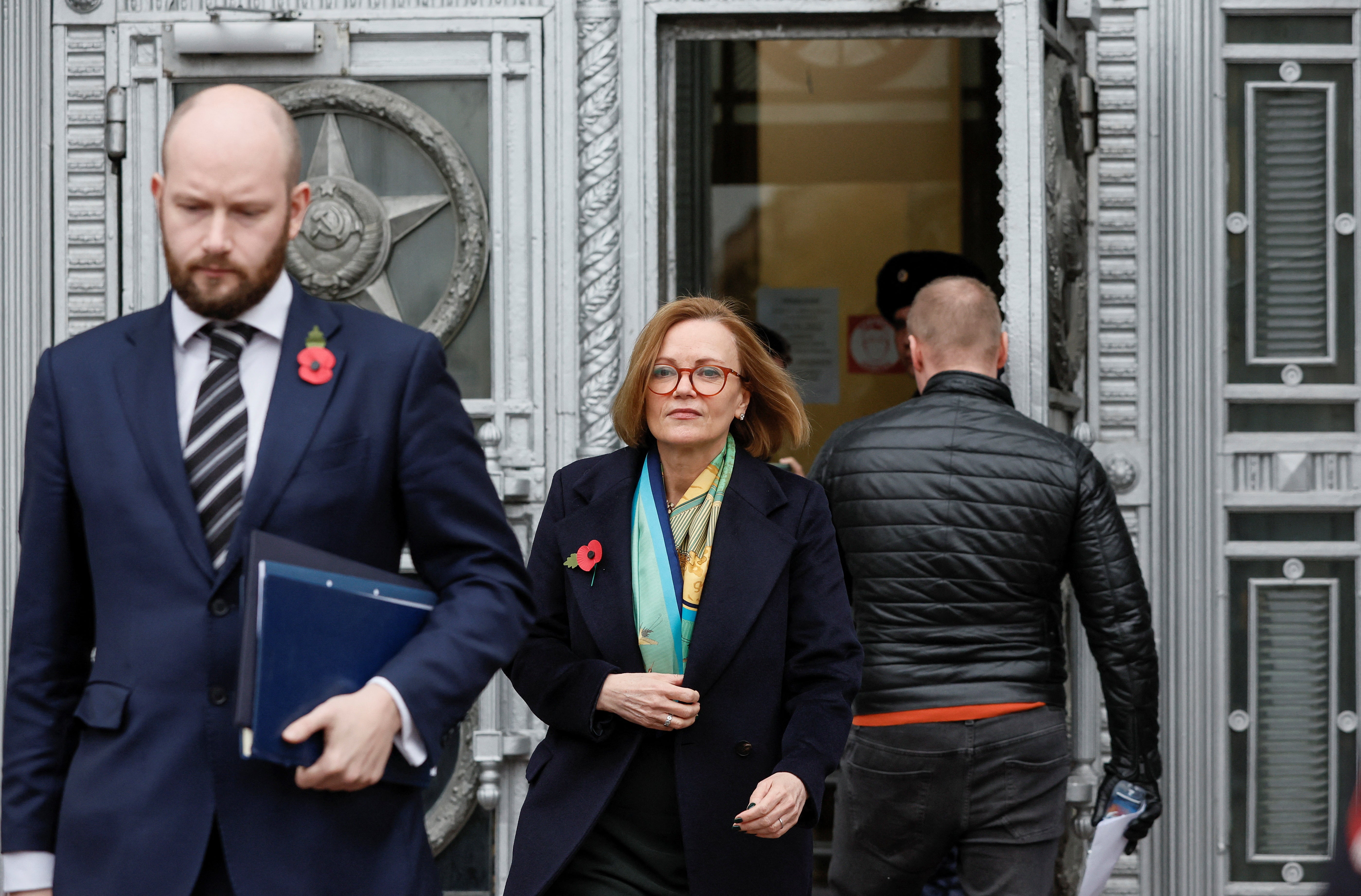 British ambassador to Russia Deborah Bronnert walks out of the Russian foreign ministry