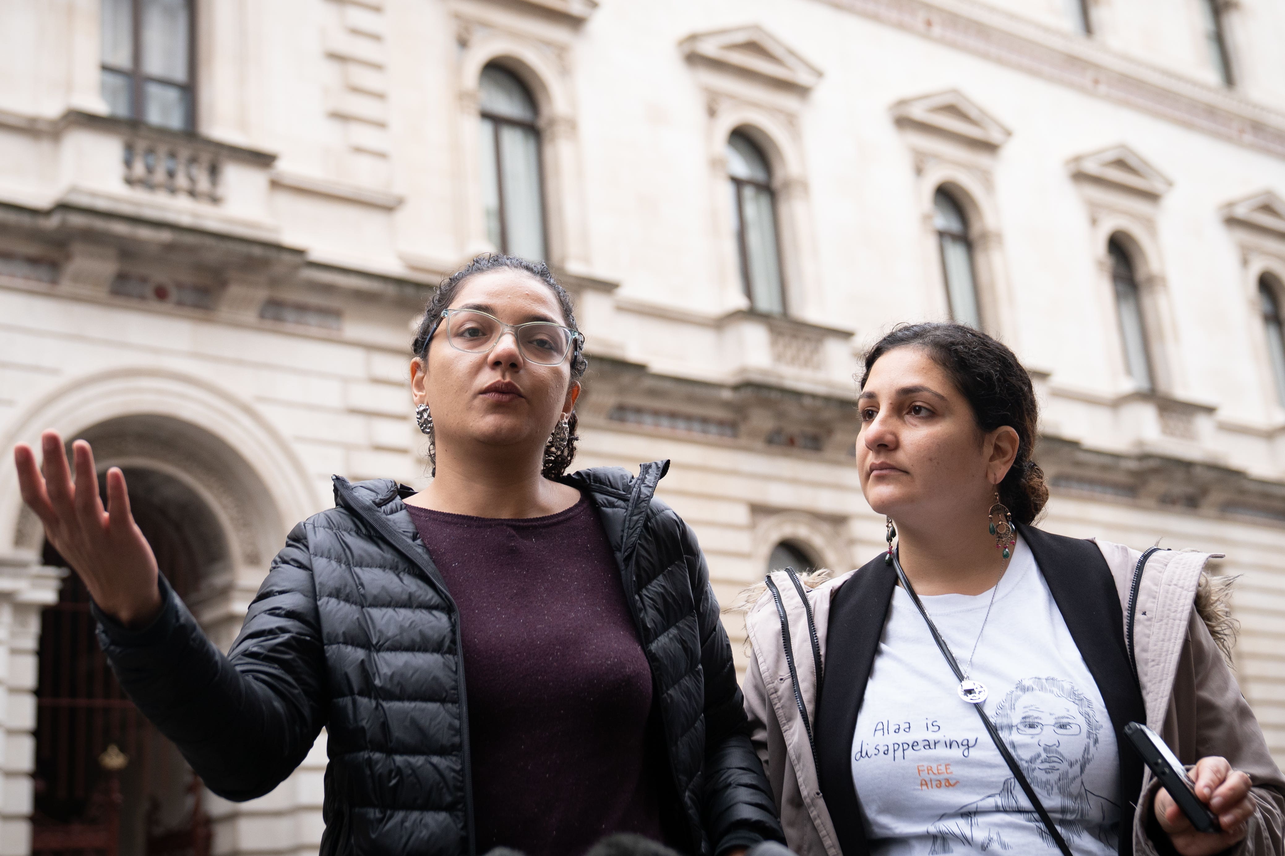 <p>Sanaa (left) and Mona Seif, the sisters of pro-democracy activist Alaa Abd El-Fattah who has spent most of the past decade behind bars in Cairo </p>