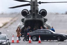 Suella Braverman arrives at Manston migrant centre by Chinook helicopter