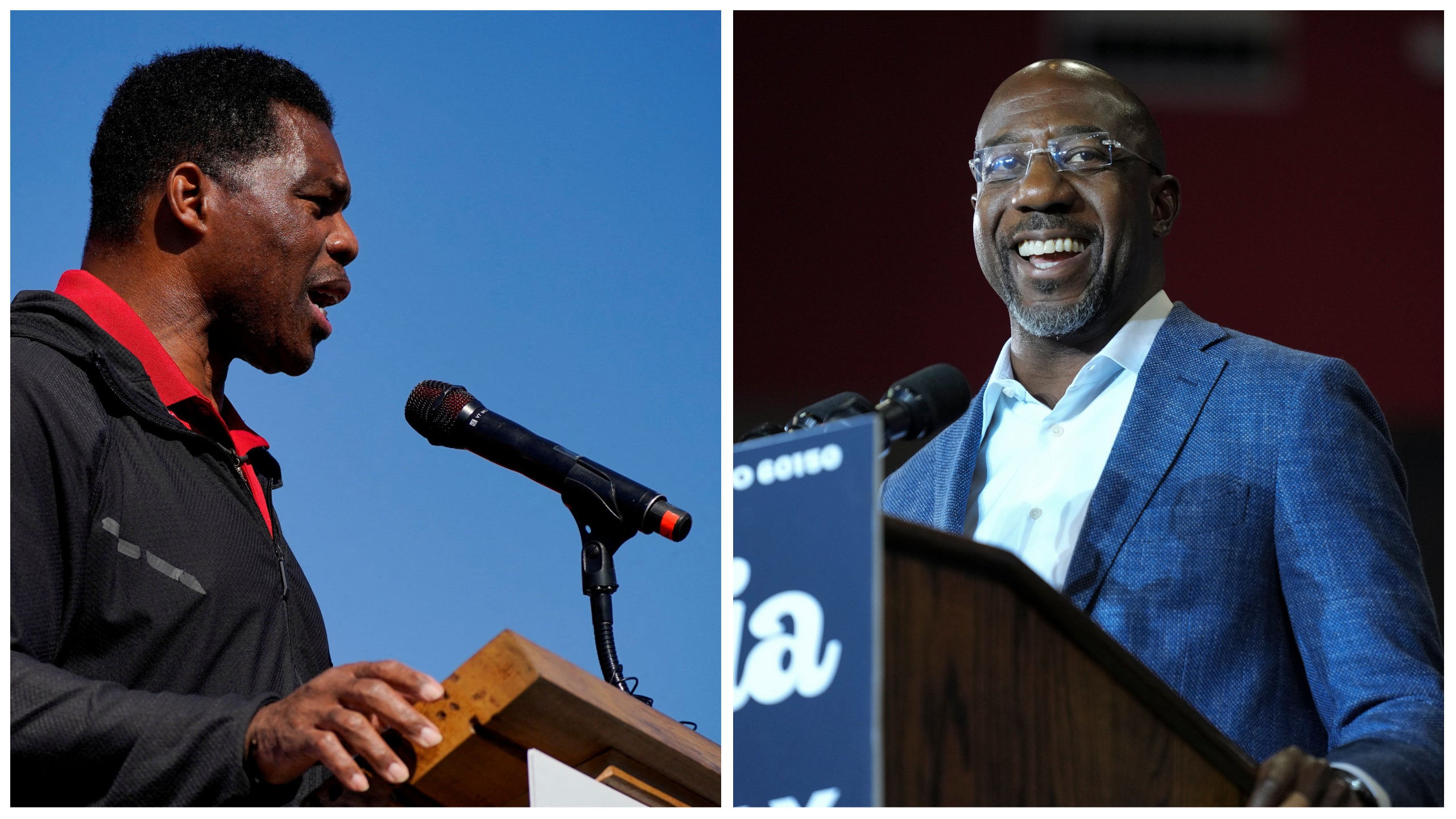 Senator Raphael Warnock of Georgia, right, is being challenged by former college sports star Herschel Walker