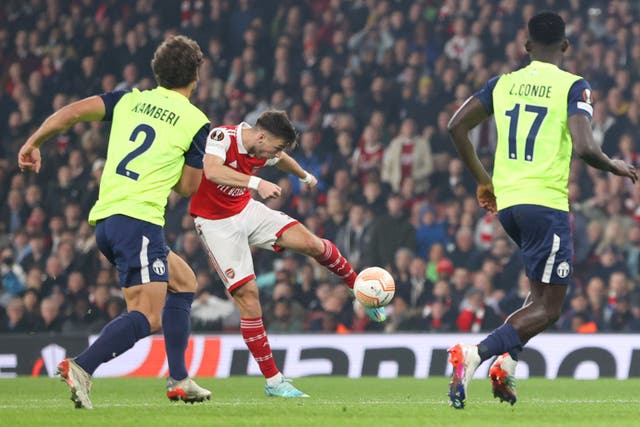 <p>Kieran Tierney thundered home Arsenal’s only goal </p>