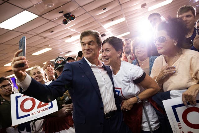<p>Mehmet Oz on the campaign trail in Pennsylvania </p>
