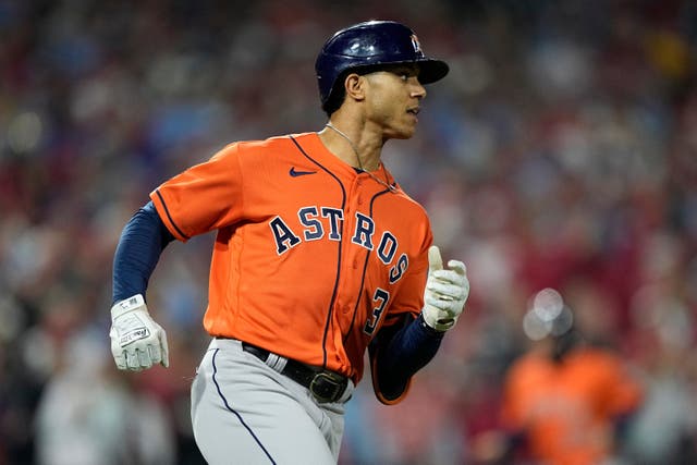 The Houston Astros moved to within one win of claiming a second World Series after they defeated the Philadelphia Phillies on the road to lead 3-2 (David J Phillip/AP)