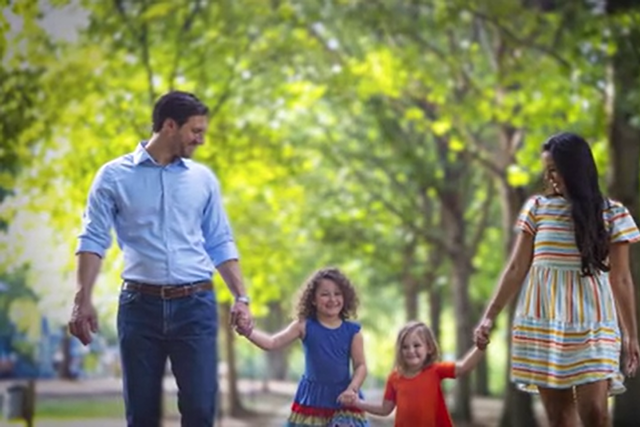 <p>Pat Harrigan pictured with his family in his campaign video </p>