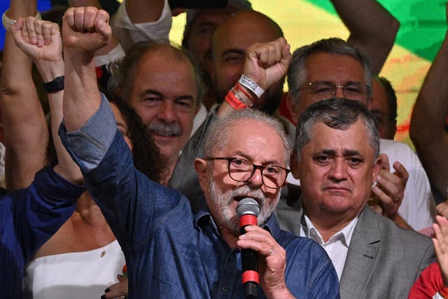 <p>Lula speaking after his presidential election win on Sunday</p>