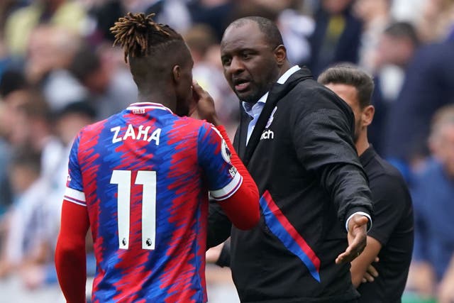 Crystal Palace manager Patrick Vieira (right) feels Wilfried Zaha knows just how well thought of he is at Selhurst Park (Owen Humphreys/PA)