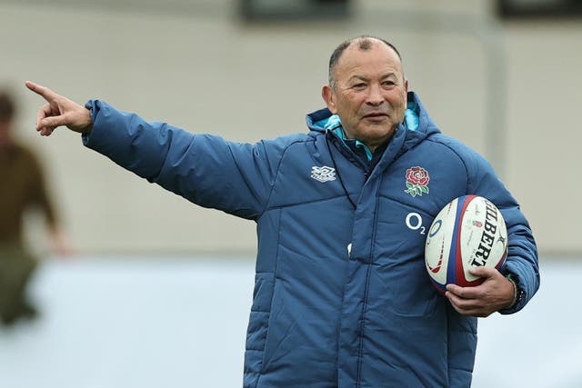 <p>Eddie Jones, the England head coach issues instructions during the England training session</p>