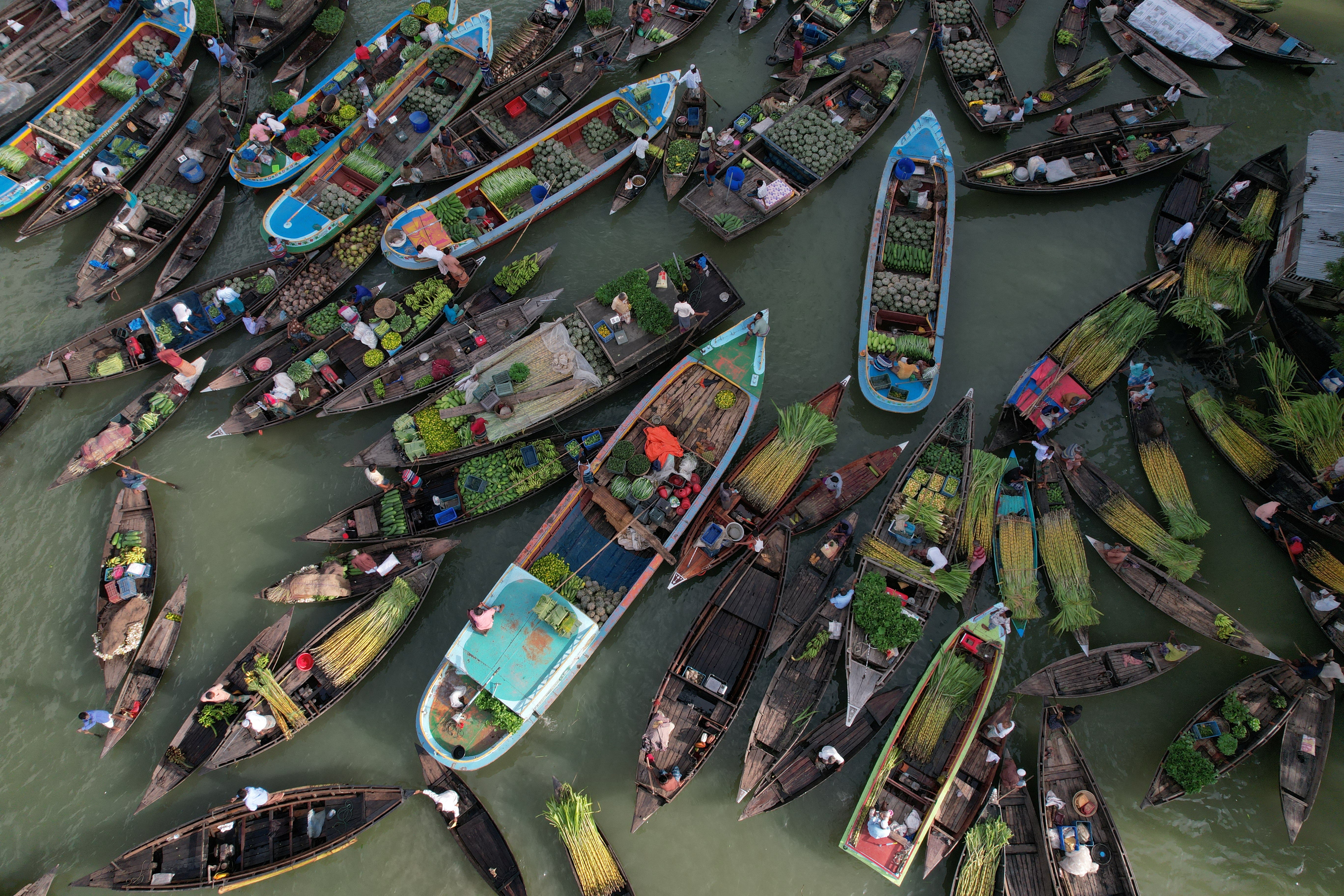 Farmers selling at a floating market