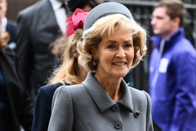 <p>Countess Mountbatten of Burma, Penelope Knatchbull, arrives to attend a Service of Thanksgiving for Britain's Prince Philip, Duke of Edinburgh, at Westminster Abbey in central London on March 29, 2022</p>